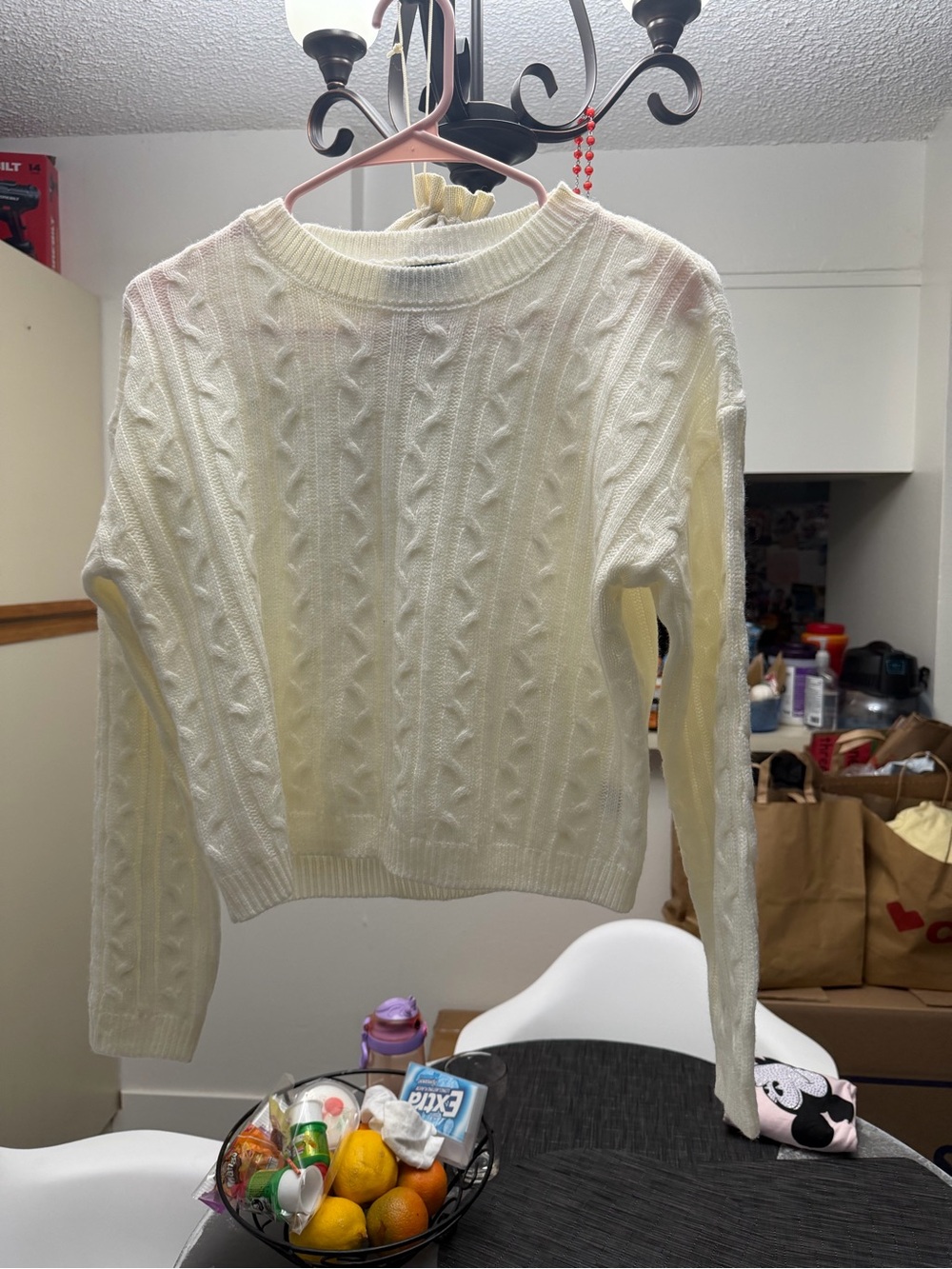 SHEIN Cream Cable Knit Crew Neck Sweater